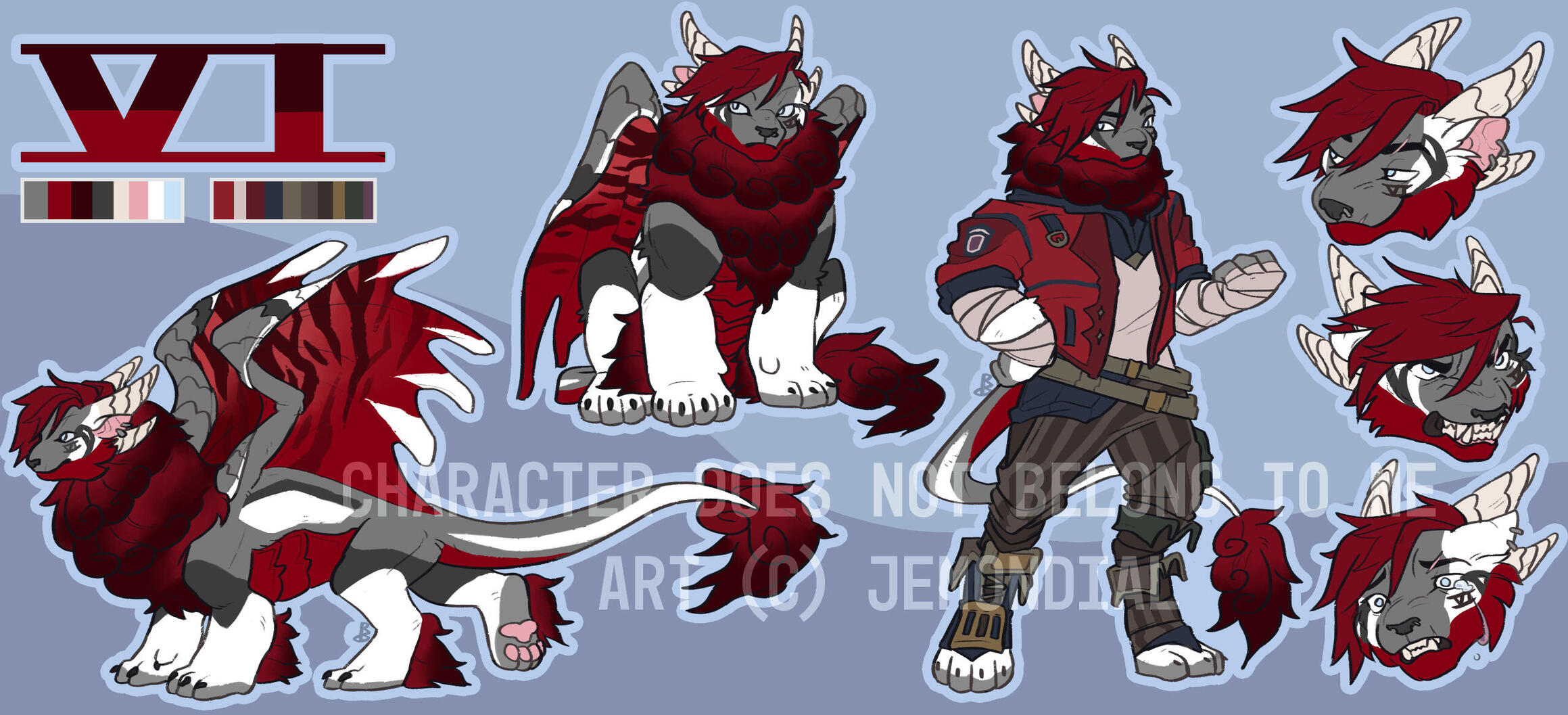 (Redesigned by me) Front-view + alternate outfit (body) + side view + 3 expressions + name + color palette